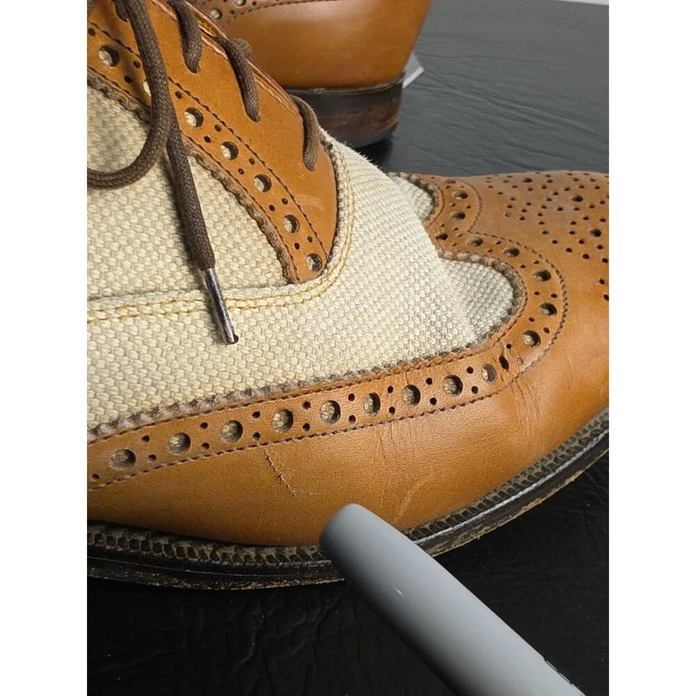 Peal & Co Brooks Brothers Shoes Mens Sz 9.5 D White Suede Wingtip Oxford England